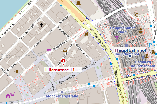 Karte: Lilienstraße 11, 20095 Hamburg, ca. 300 m vom Hauptbahnhof
